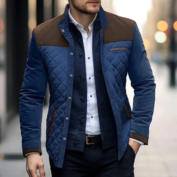 New Quilted Non-Iron Lightweight Men’s Jacket Navy/Brown XL - Picture 1 of 11
